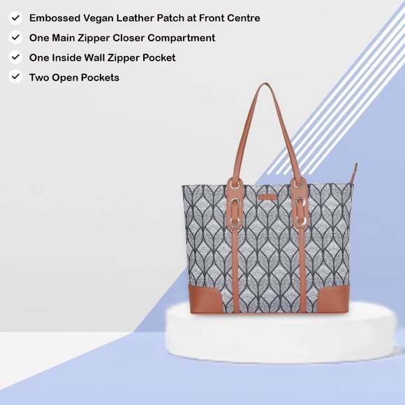 Monochrome Printed Shoulder Tote Bag for Women, Hand Crafted Fabric Handbags - Picture 4 of 10